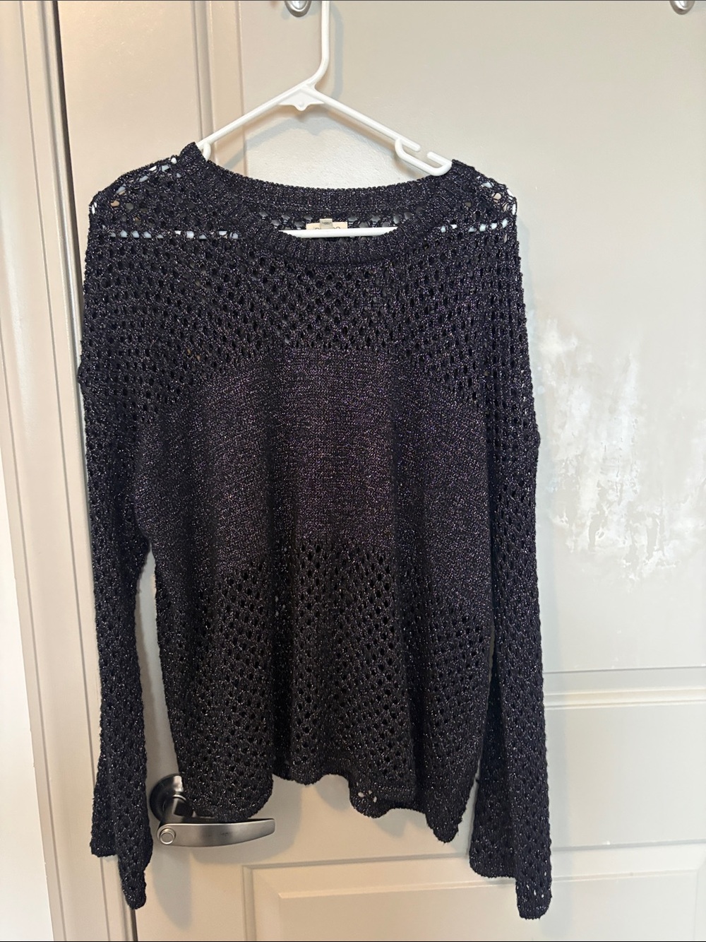 Pilcro Black Open-Weave Crewneck Sweater